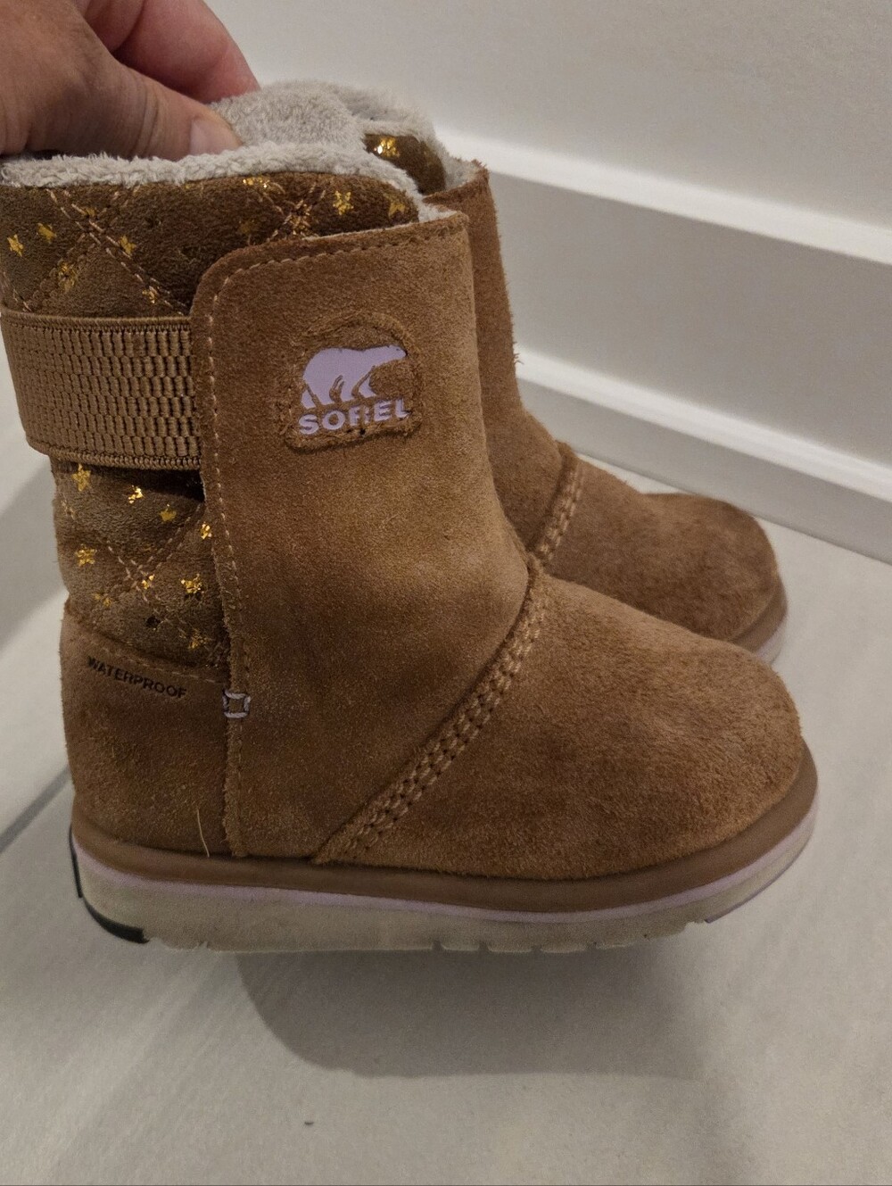 SOREL TODDLER RYLEE ELK BROWN SUEDE STARS WATERPROOF BOOTS  Size 9